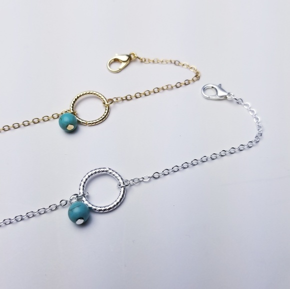 Simple Minimalist Dainty Bracelet Circle Turquoise - Picture 3 of 4
